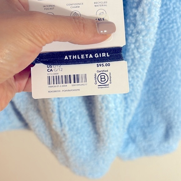 NWT Athleta girl teddy fleece zip up jacket in light blue color size 12 - Picture 5 of 12